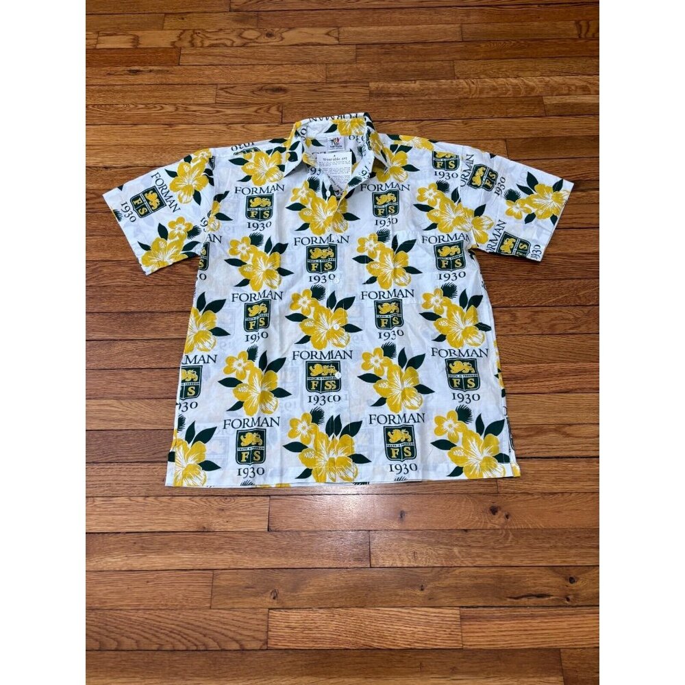 Rum Reggae Mens Hawaiian Button Down Shirt Size Large White Forman Floral NWT